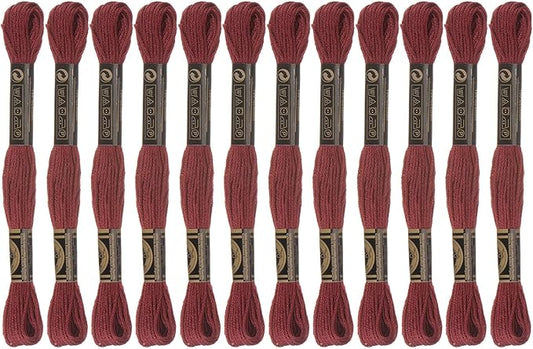 HARFINGTON 12 Skeins Embroidery Floss 8m Each Egyptian Long Fiber Cotton Cross Stitch Thread 26S/2x6 for Embroidery Projects Bracelet, Dark Red