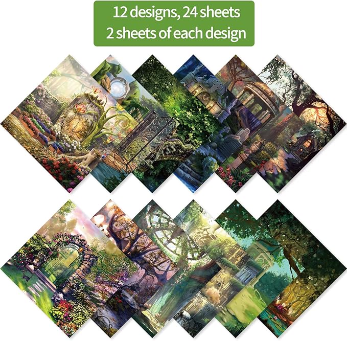 6x6" 160gsm cardstock Single Sided Scrapbooking 24 Papers Pad vintage decoupage scrapbook kit patterned paper junk journal supplies journaling supply scrap paper crafting.Fantasy Garden