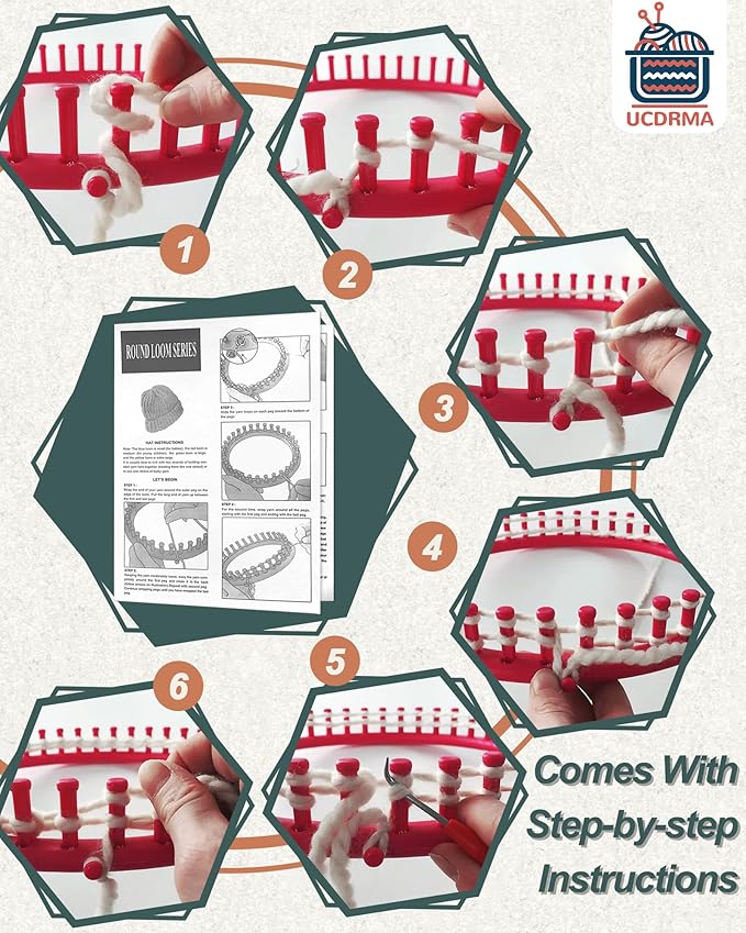 UCDRMA Knitting Looms for Beginners, Crochet Loom Knitting Kit with Step-by-Step Instructions, Cost-Effective 3 Size Round Knitting Loom, Easy & Quick Hat Knitting Loom Set/Scarf Loom Knitting Set