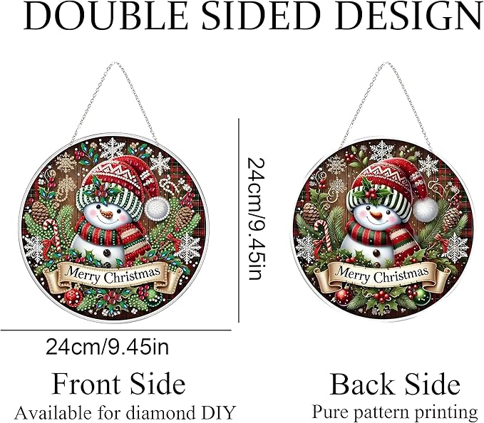 JJFox DIY Acrylic Diamond Art Painting Wreath Kits Special Shaped Rhinestone Diamond Art Window Pendants Home Garden Wall Hanging Kits Hanging Ornament (Merry Christmas Snowman)