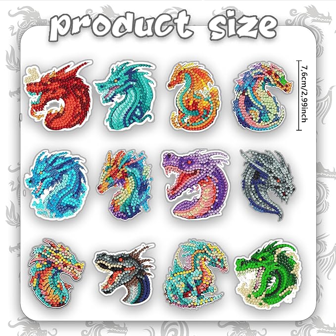 12 Pcs Dragon Diamond Keychains Kit DIY Cute Dragon Diamond Keychains for Beginners Adults Art Craft Supplies Christmas Holiday Gift