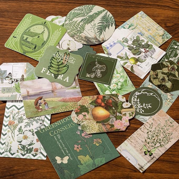 YagCu Botanical Scrapbooking Kit, Vintage Junk Journal Supplies for Adult, Green Large Collection Journal and Scrapbook Set, Journaling Materials, Arts Craft Beginner Stationery