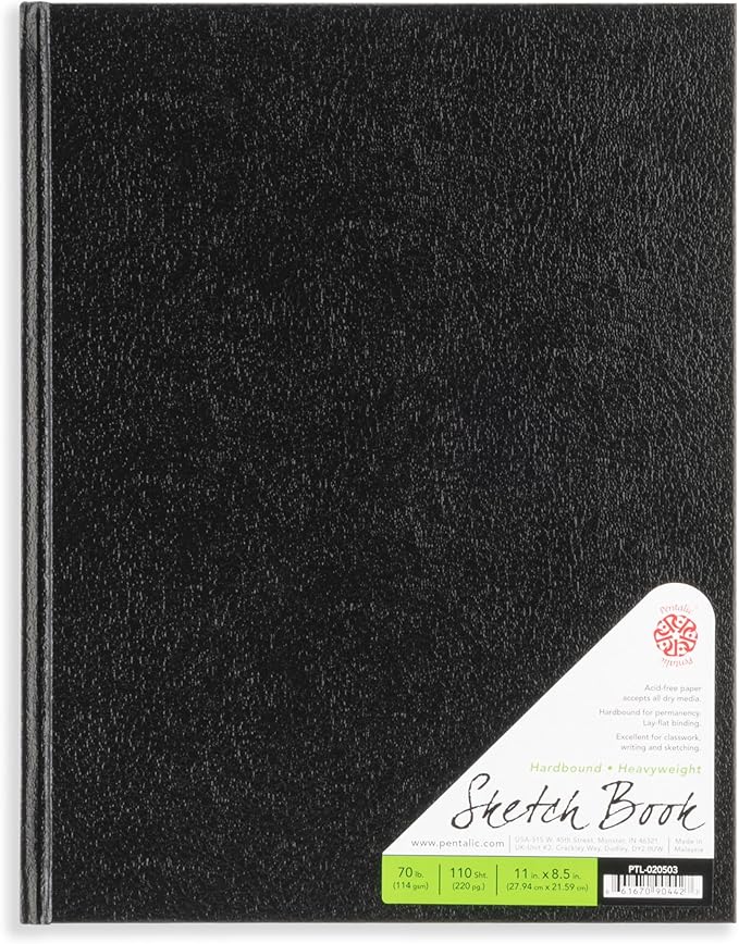 Pentalic - 11"x 14" Hardbound Sketchbook, 110 Sheets, Black