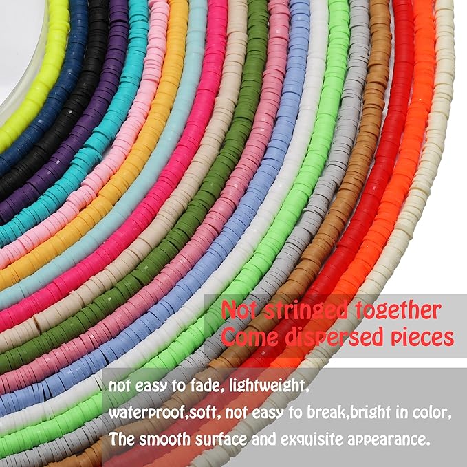 4000 Pcs Clay Beads for Bracelets Making, Polymer Spacer Flat DIY for Jewelry Necklace Earring Making Kit, Preppy Aesthetic Heishi Heshie Thin Disk Beads Assortments Set 4 6 8MM (SK-22, 6MM)