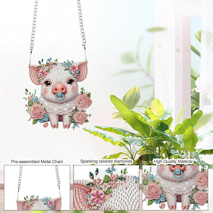 Tontut Diamond Art Painting Kits Hanging Decoration, 5D Flower Pig Diamond Art Painting, DIY Special Shape Diamond Craft Wall Garden Decoration, Gifts