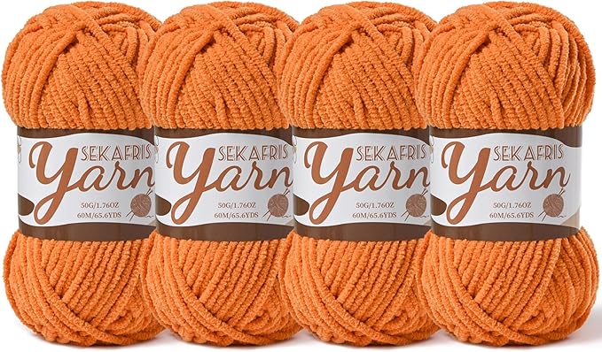 4 Pack Fluffy Velvet Yarn for Crocheting，Baby Blanket Yarn for Crocheting Soft，200g(262.4yds) Amigurumi Yarns，Plush Chenille Crochet Yarns，Puzzle Yarn for Crochet Weaving Craft(4 Orange)