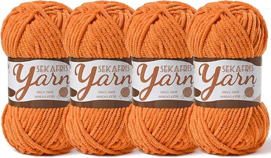 4 Pack Fluffy Velvet Yarn for Crocheting，Baby Blanket Yarn for Crocheting Soft，200g(262.4yds) Amigurumi Yarns，Plush Chenille Crochet Yarns，Puzzle Yarn for Crochet Weaving Craft(4 Orange)