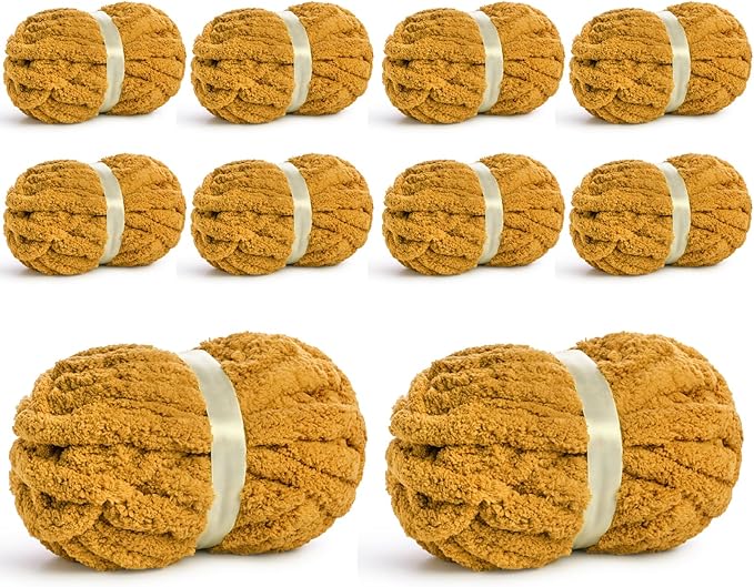 10 Pack Jumbo Chenille Yarn for Crocheting, #10 Super Bulky Baby Soft Yarn for Hand Knitting, 220 yds /70.5 oz Fluffy Chunky Knit Throw Blanket Yarn (Turmeric)