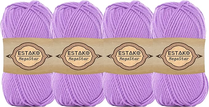 Estako Megastar, (4 Skeins Pack) 75% Acrylic 25% Wool Yarn, Soft, Chunky Bulky Weight #5 for Crochet and Knitting (4 x 3.52 Oz) / (4 x 120 Yrds) (66076 - Lilac)