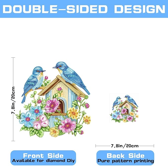 VAIIEYO Birdhouse Diamond Art Hanging Ornament, Bird Animal Diamond Painting Suncatchers Window Hanging Kit with Chain, 7.5x7.5 inch Crystal Pendant Art Craft for Gift Home Wall Front Door Decoration