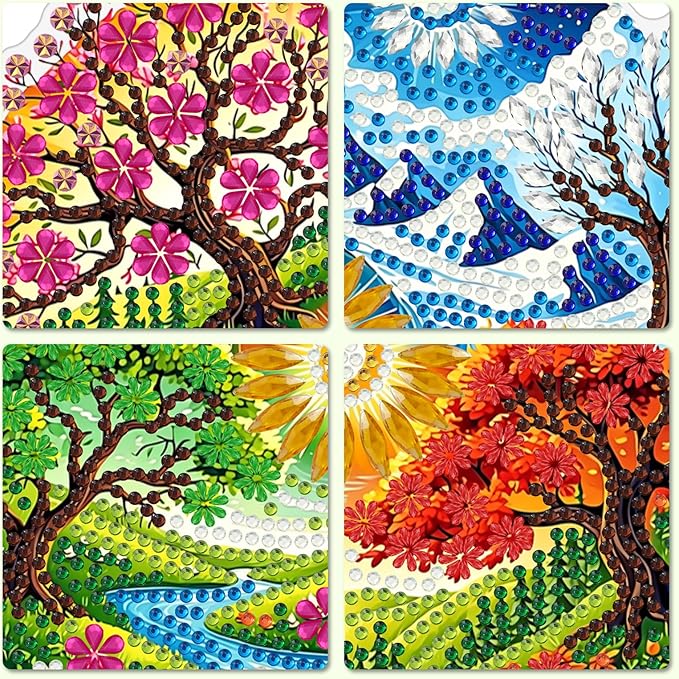 MXJSUA Landscape Seasons Diamond Painting Art Window Suncatchers, Diamond Art Kits for Adults Hanging Ornaments with Chain, 5D Special Shape Crystal Diamond Pendant Accessories for Decor Gift