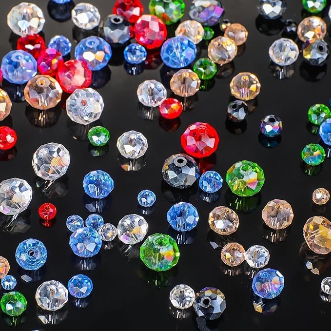 Song Xi 1250PCS 5 Different Size Champagne Crystal Beads for Jewelry Making, Rondelle Glass Beads for Bracelets Necklace, Earring and Making Supplies, Arts and Crafts, AB Color (3/4/6/8/10mm)