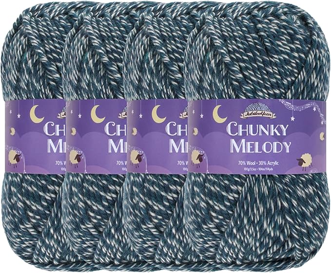 JubileeYarn Chunky Melody Yarn - 100g/Skein Bulky Wool Blend - Midnight Heather - 4 Skeins