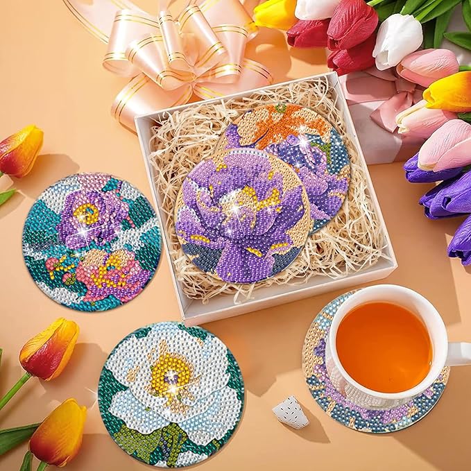 EWJRNSF 8 PCS Diamond Art Coasters Kit, Small Diamond Painting Coasters, Fall Diamond Art Kits for Adults Beginners, Arts and Crafts Supplies Item Sets with Holder