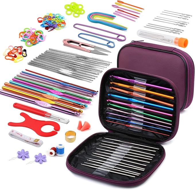 IMZAY 110 Pcs Crochet Hooks Set, 0.6mm-6.5mm Crochet Needles Set, Crochet Hooks Kit with Storage Case, Ergonomic Knitting Needles Stitch Marker Hand Craft Knitting Accessories for Beginners
