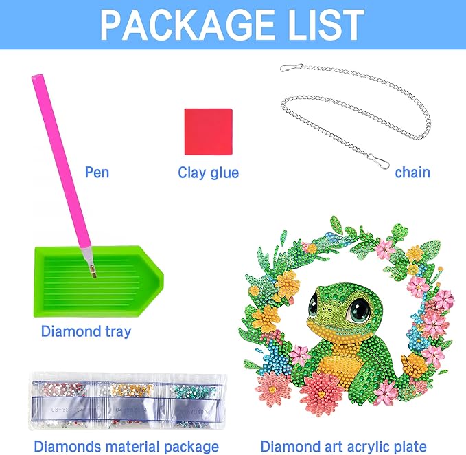 VAIIEYO Turtle Diamond Painting Hanging, Animal Diamond Painting Suncatchers Double Side Window Hanging Kit with Chain, 7.5x7.5 inch Crystal Pendant Art Craft for Gift Home Wall Front Door Decoration