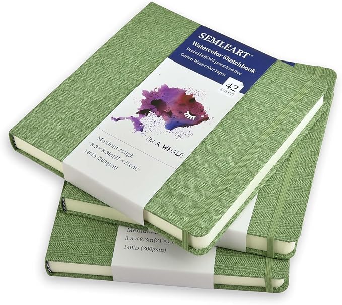 42 Sheets Watercolor Journal, 8.3x8.3in Watercolor Sketchbook with 140 lb/300 GSM Cold Press Cotton Paper, Mini Watercolor Notebook, Ideal for Painting, Drawing & Mixed Media