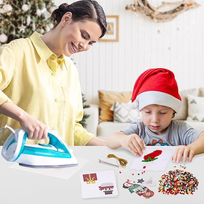 ArtCreativity Christmas Fuse Beads Kit – Fun Christmas Craft for Kids with 3000 Melty Beads, 10 Fuse Bead Patterns, Pegboard, Tweezers, Ironing Paper, Gift Tags & Gold Strings Holiday Set (Pack of 2)