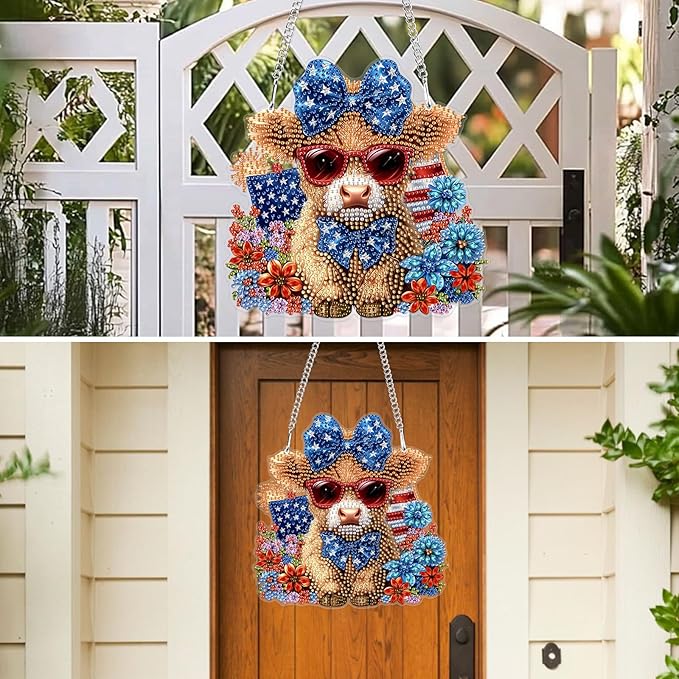 MXJSUA Highland Cow Special Shaped Hanging Diamond Painting Art Kits for Adults, Crystal Rhinestone Acrylic Gem Art Pendant Ornaments Kit for Home Decoration and Gift