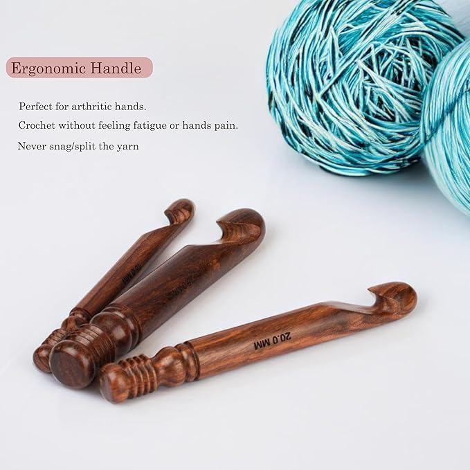 3 PCS Large Crochet Hook Set, Ergonomic Crochet Hooks with Soft Grip Handles, Huge Crochet Needles for Crocheting Thick Blanket and Extra Bulky Yarn Projects (15,20,25MM)