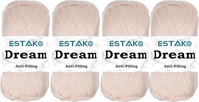 Estako Dream, (4 Skeins Pack) 100% Microfiber Acrylic Yarn, Soft, Super Fino/Fingering Weight (1) for Crochet and Knitting (4 x 3.5 Oz) / (4 x 382 Yrds) (73094 - Nude)