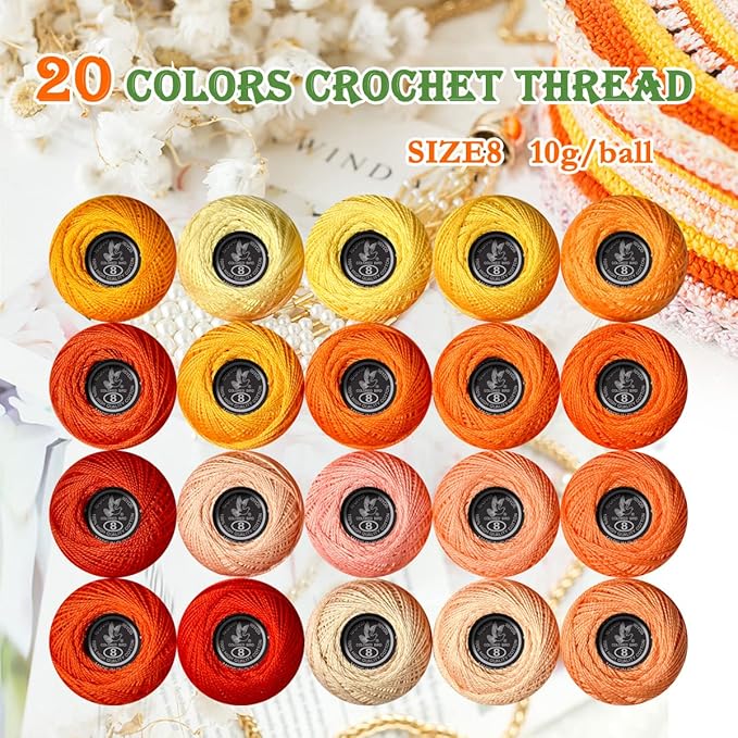 Soft 20 Colors Classic Crochet Thread 20 Pack,100% Cotton (Than-972-722)
