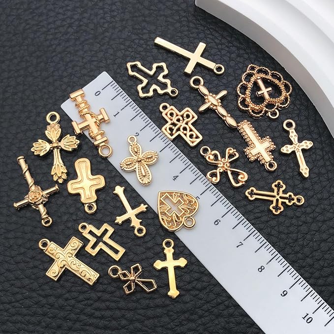 WOCRAFT 60pcs KC Gold Cross Bracelet Charms for Jewelry Making Sets DIY Necklace Bracelet Keychain Crafting Charms Kit Craft Supplies (SN908)