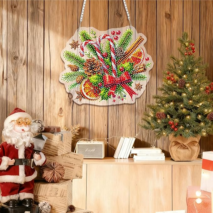 EMIEAUFG Christmas Diamond Art Hanging Kit for Adult, Xmas Candy Diamond Art Pendants, Double Sided Acrylic & 5D Special Shaped Rhinestone, Christmas DIY Ornament for Window Home Wall Decor