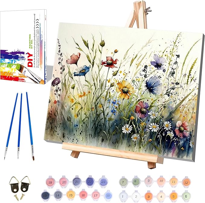 Flower Paint by Numbers for Adults with Framed Canvas-with Wooden Easel,Paint by Number on Canvas Flowers,DIY Acrylic Oil Painting Kits with Brushes Nice Gift Box for Home Wall Decor(16x20inch)