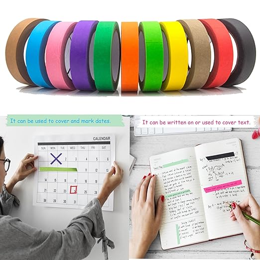 12 Rolls Colored Masking Tape Set,0.6in x 14.2yd Colorful Washi Tape for Kids Crafts, Scrapbooking, Journaling, DIY Projects, Decorative Craft Tape, Painters Tape Colors Variety Pack