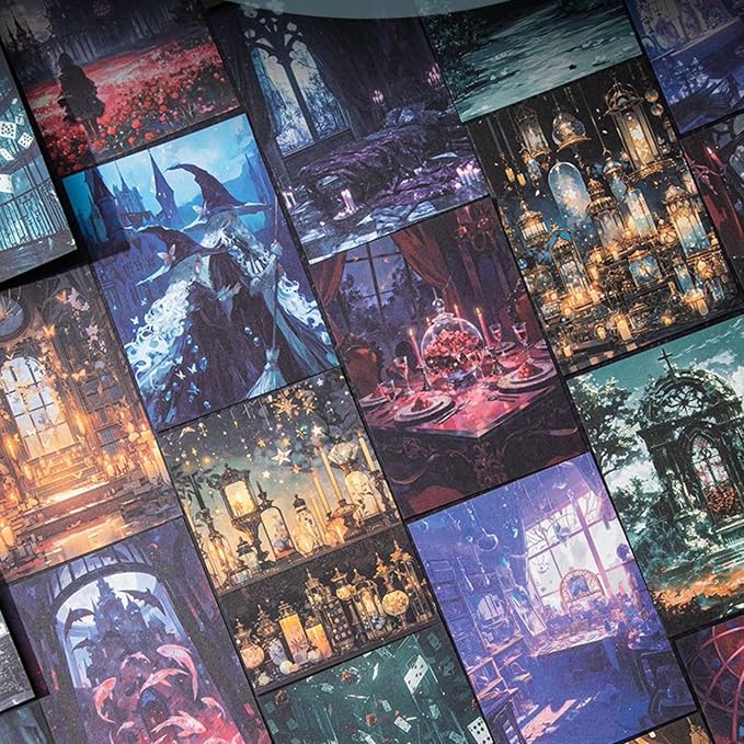 Doukado 120 Pieces Gothic Dark Horror Landscape Creation Sticker and Scrapbook Paper Kit, 4 Pack Dark Aesthetic Designs Stickers for Scrapbooking, Journaling, Waterproof DIY Crafts and Junk Journal