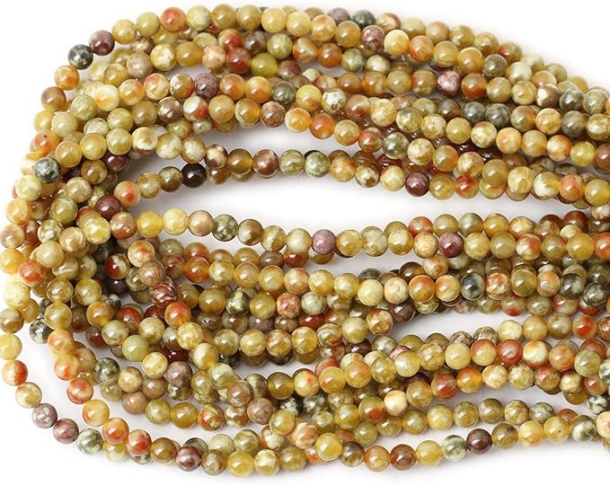 cheavian 60pcs 6mm natural yellowish green serpentine jade round loose stone beads for jewelry making 1 strand 15"