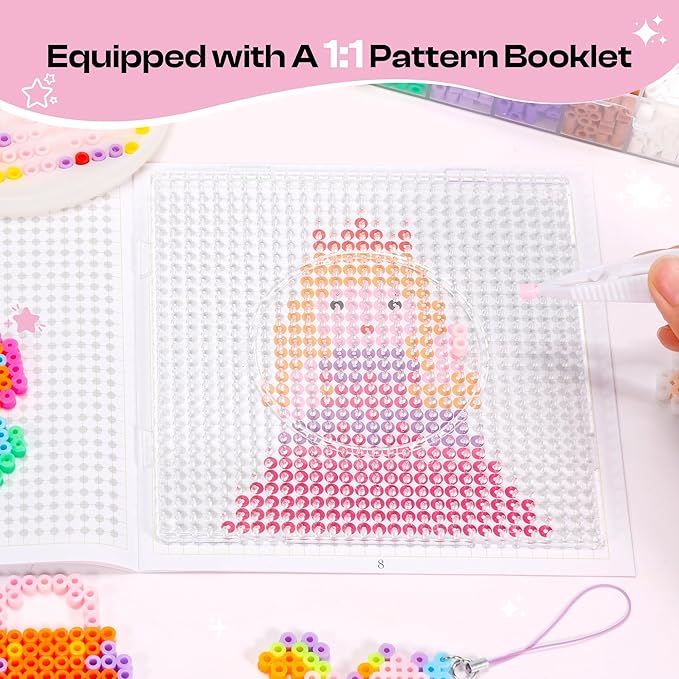 caydo 24 colors fuse beads kit, 5mm ironing beads for kids kit with patterns instruction, 3 pegboards, keychains, accessories & gift box for art and craft project, birthday