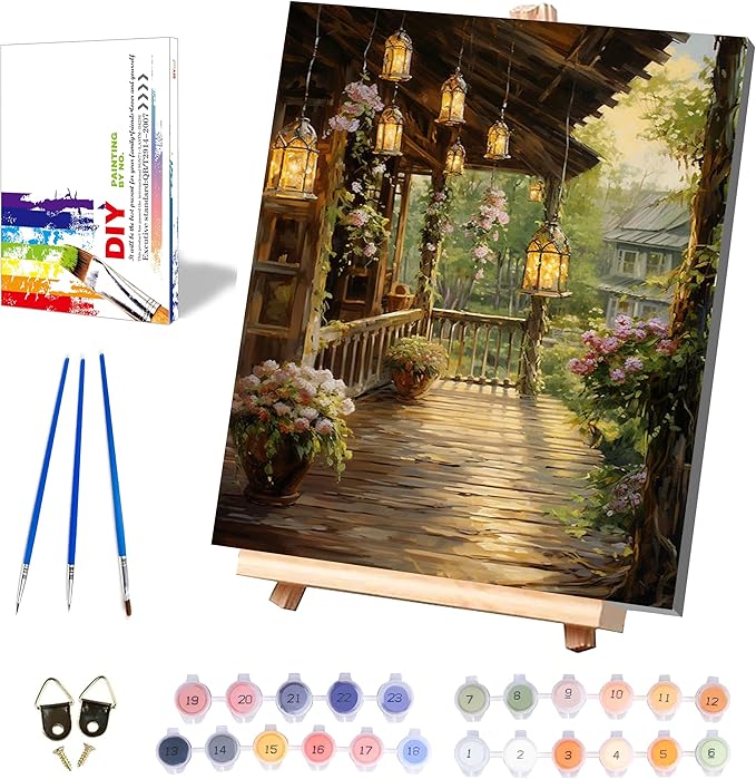 Landscape Paint by Numbers for Adults with Framed Canvas - with Wooden Easel, Scenery Paint by Number on Canvas, Acrylic Oil Painting Kits with Brushes Nice Gift Box for Home Wall Decor (12x16 inch)