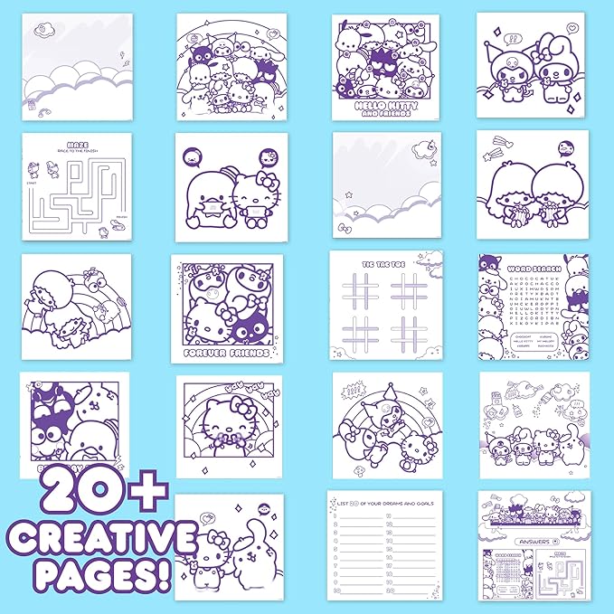 Hello Kitty and Friends Café Sketchbook, 20-Page Hello Kitty Notebook & Pen, Cute School Supplies, Coloring Book, Sanrio Stationery