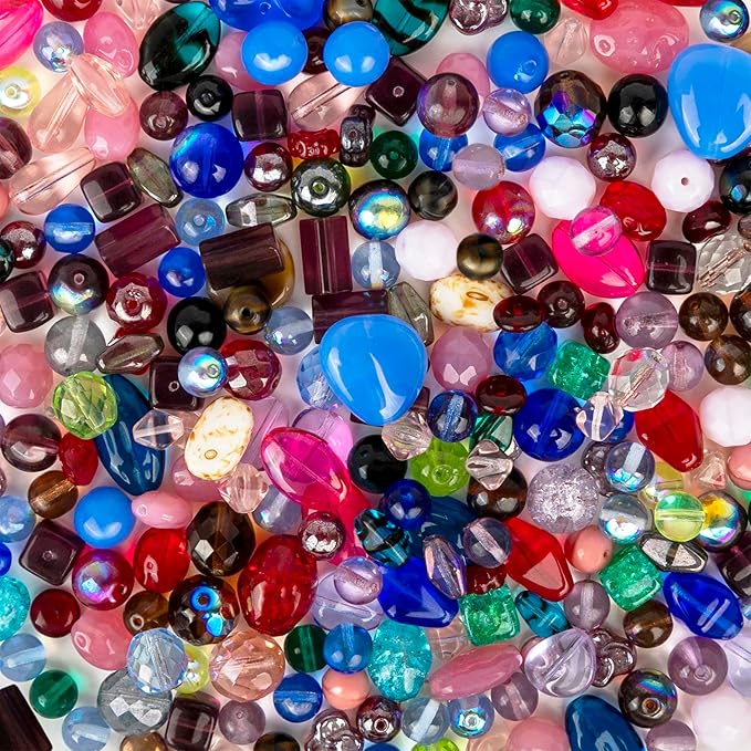 Assorted Glass Beads for Jewelry Making, DIY Lamp Work, Arts and Crafts, and Decorative Hobby Artistry, Colorful Crystal Assortment Bulk Mix, 4-18mm, Half Pound (6)