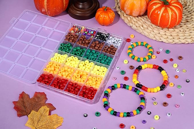 XIANNVXI 10Colours Fall Pony Letter Beads Set Friendship Bracelet Making 500pcs Red Orange Yellow Green Brown Pony Beads Bulk