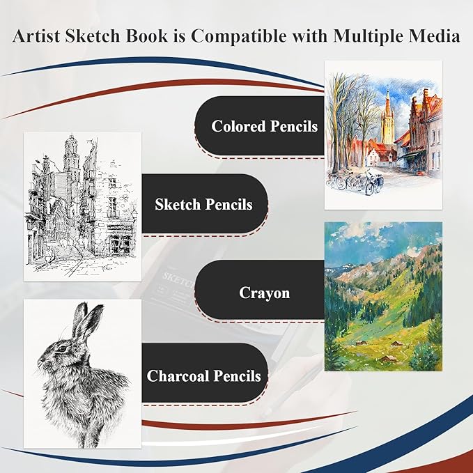 9" x 12" Sketch Book, Top Spiral Sketchbook Hardcover, 68lb/100gsm Drawing Paper Pad & Sketch Paper, 1-Pack Sketch Pads for Drawing for Adults, Professional Art Supplies for Teens & Artist Gifts.