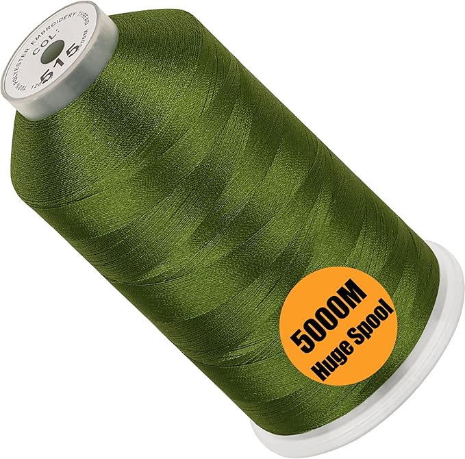 New brothread - Single Huge Spool 5000M Each Polyester Embroidery Machine Thread 40WT for Commercial and Domestic Machines - Moss Green