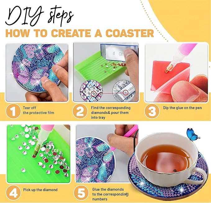 8 pcs Diamond Painting Coasters | Diamond Art Coasters | Blue Butterfly Diamond Art Painting | Perfect Art Craft Gift for Butterfly Lover, Dad, Mom, Grandparents, Brother, Sister.