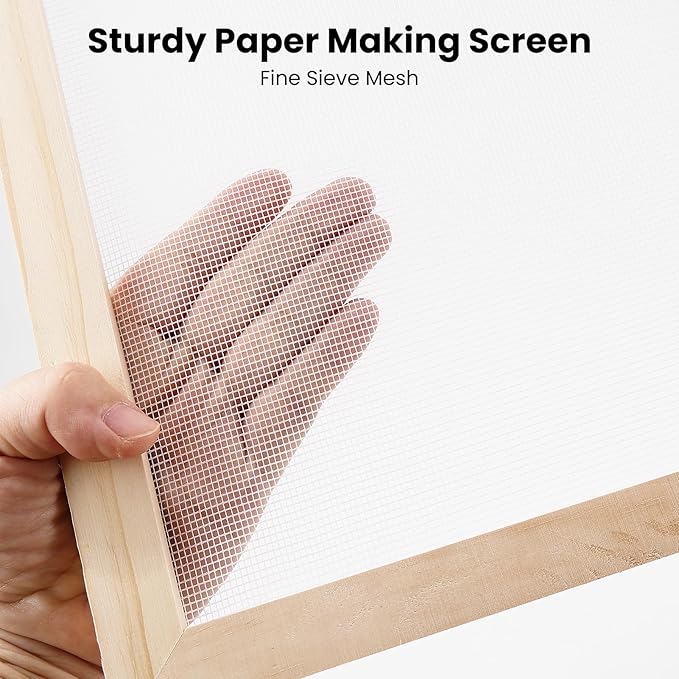 Caydo 3 Pieces Paper Making Frame Kit, Papermaking Mould and Deckle with Mesh, Absorbent Paper and Sponge for Kids Adults Supplies A4 A5 A6 (5 x 7 Inches, 7.5 x 9.8 Inches, 9.8 x 13 Inches)