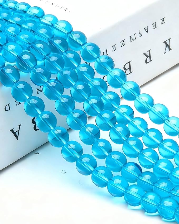 8mm Glass Beads 46PCS Glass Beads for Jewelry Making Charm Round Loose Bead for Bracelet Making Kit (Lake Blue Glass)