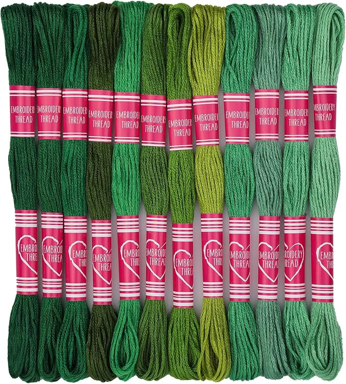 Embroidery Floss,12 Skeins Green Embroidery Thread,Friendship Bracelet String for DIY Making,Embroidery Crafts