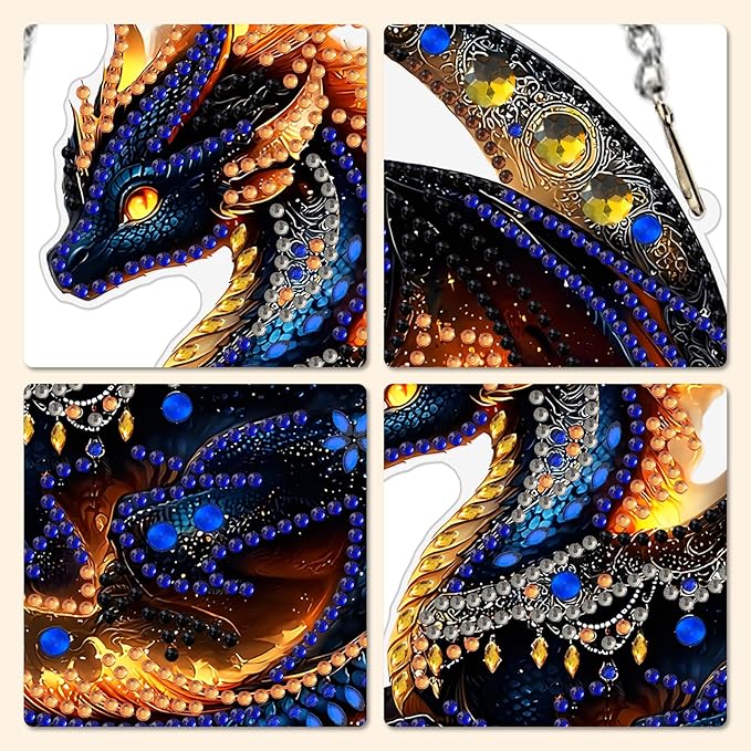 MXJSUA Black Dragon Diamond Art Hanging Kits for Adults Beginners, Crystal Diamond Suncatchers, Special Shape Diamond Painting Pendant Window Ornament Gifts for Home Garden Door Wall Decor