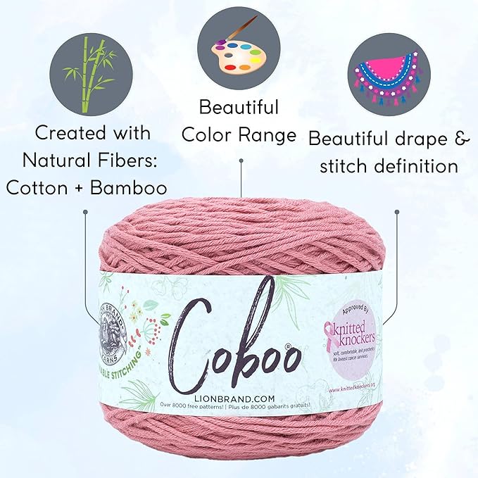 Lion Brand Coboo Terracotta 835-135 (3-Skeins - Same Dye Lot) DK Light Worsted #3 Cotton, Bamboo Yarn for Crocheting and Knitting with Project Bag