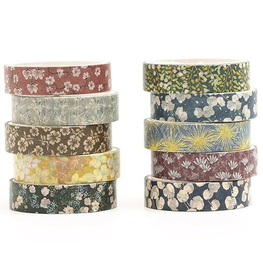 10 Rolls Skinny Washi Tape Set Texture Arts Adhesive Tapes Basic Patterns Decorative Masking Tape Sets for Craft, Kids, Scrapbook, DIY, Gift Wrapping (Style Three)