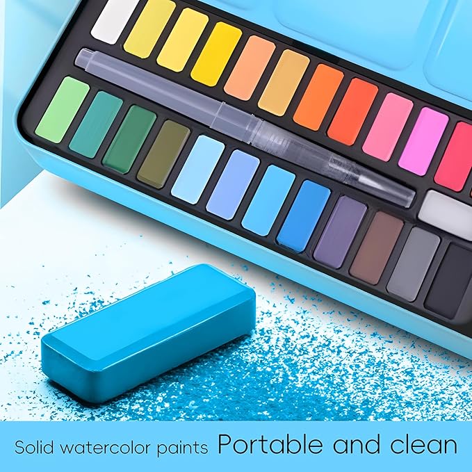 C&H&J COMPANY Supplies Watercolor Paint 24 Vibrant Colors - Lightweight and Portable - Perfect for Budding Hobbyists and Professional Artists