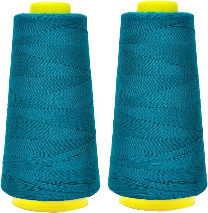 Mandala Crafts Teal Thread Cones for Machine and Hand Quilting - 2400 Yds 50 WT Multiple Purpose Mercerized 100% Cotton Threads for Sewing Machine Serger Embroidery