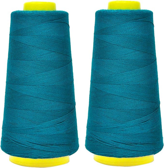 Mandala Crafts Teal Thread Cones for Machine and Hand Quilting - 2400 Yds 50 WT Multiple Purpose Mercerized 100% Cotton Threads for Sewing Machine Serger Embroidery