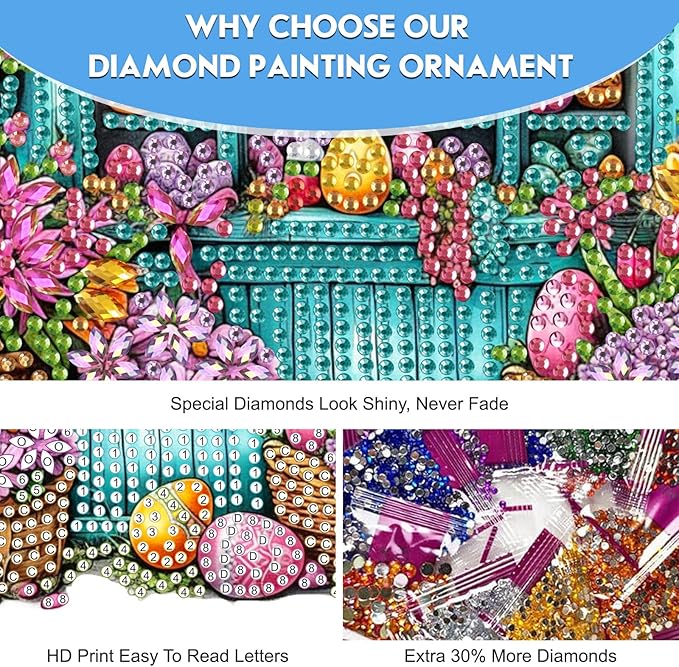 NEWENMO Diamond Art Kit for Adult, Easter Shop, Diamond Art Painting Double Sided Window Pendants for Home Garden Wall Hanging, DIY Special Shaped Gem Hanging Ornaments, Easter Basket Egg